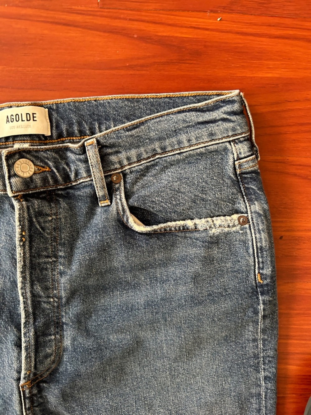 Agolde Washed Blue Slim Straight Jeans - Picture 3 of 6